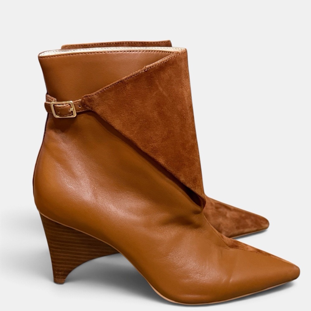 Cecilia Cathy Leather Suede Sculptured Heel Booties